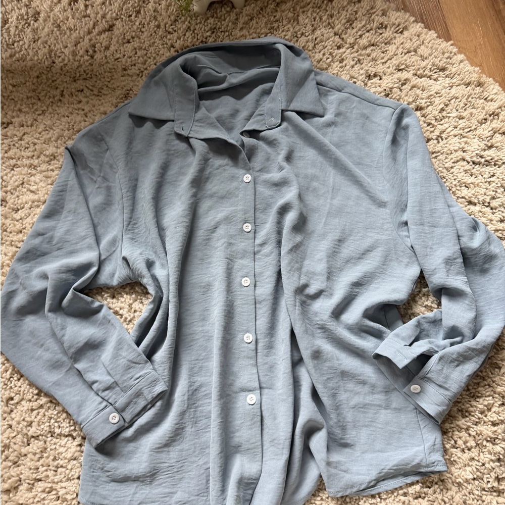 Women's Casual Steel Blue Button-Down sleek, comfortable, unique, classy Shirt